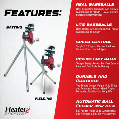 Heater Jr. Baseball Pitching Machine w/ Xtender 24' Batting Cage BSC599
