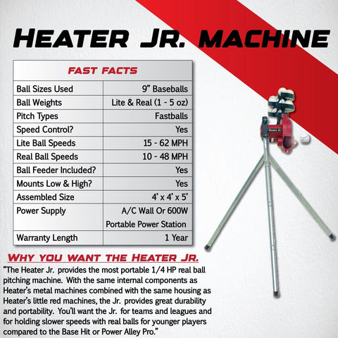 Heater Jr. Baseball Pitching Machine w/ Xtender 24' Batting Cage BSC599