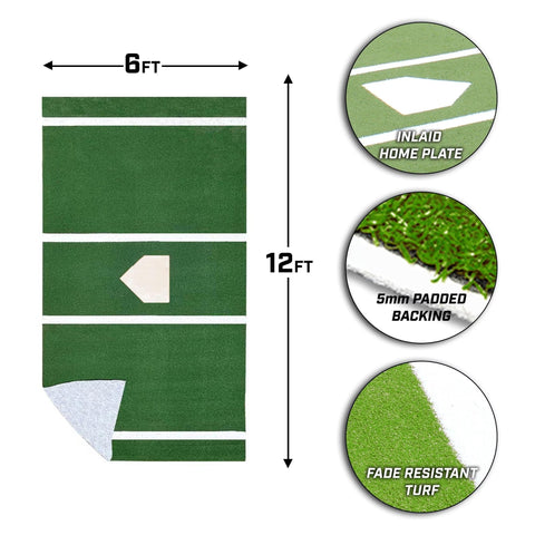 ProMounds 12' X 6' Batting Mat Pro With Inlaid Home Plate