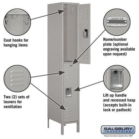 Salsbury 12" Wide Double Tier Standard Metal Locker 12" W x 78" H x 12" D (Unassembled)