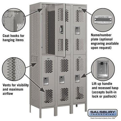 Salsbury 12" Wide Double Tier Vented Metal Locker 36" W x 78" H x 15" D (Unassembled)