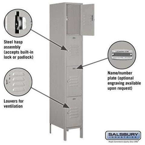 Salsbury 12" Wide Four Tier Standard Metal Locker 12" W x 78" H x 15" D (Unassembled)