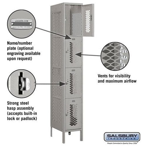 Salsbury 12" Wide Four Tier Vented Metal Locker 12" W x 78" H x 15" D (Unassembled)