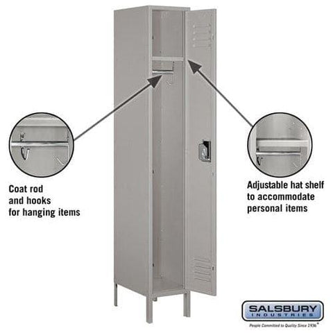 Salsbury 12" Wide Single Tier Standard Metal Locker 12" W x 78" H x 18" D (Unassembled)