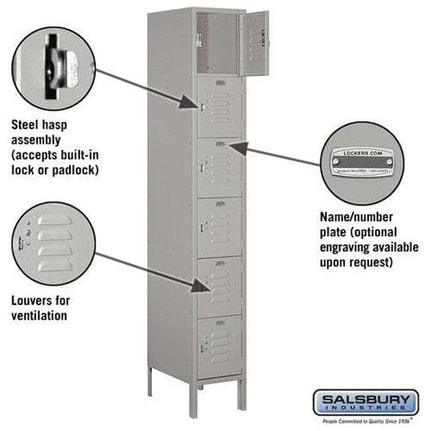 Salsbury 12" Wide Six Tier Box Style Standard Metal Locker 12" W x 78" H x 12" D (Unassembled)