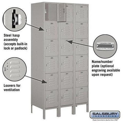 Salsbury 12" Wide Six Tier Box Style Standard Metal Locker 36" W x 78" H x 12" D (Unassembled)