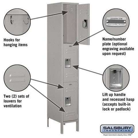 Salsbury 12" Wide Triple Tier Standard Metal Locker  12" W x 78" H x 18" D (Unassembled)