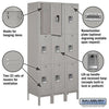 Image of Salsbury 12" Wide Triple Tier Standard Metal Locker  36" W x 78" H x 12" D (Unassembled)