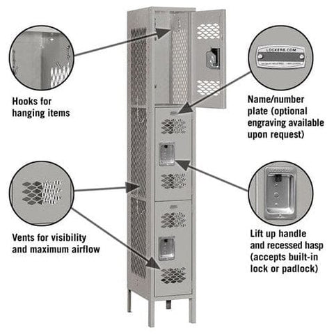 Salsbury 12" Wide Triple Tier Vented Metal Locker 12" W x 78" H x 15" D (Unassembled)