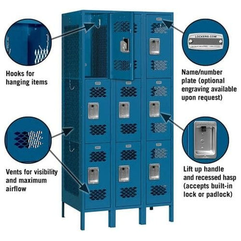 Salsbury 12" Wide Triple Tier Vented Metal Locker 36" W x 78" H x 12" D (Unassembled)