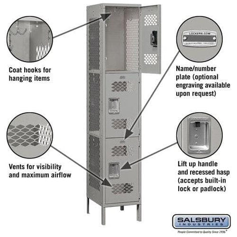 Salsbury 15" Triple Tier Vented Metal Locker 15" W x 78" H x 18" D (Unassembled)