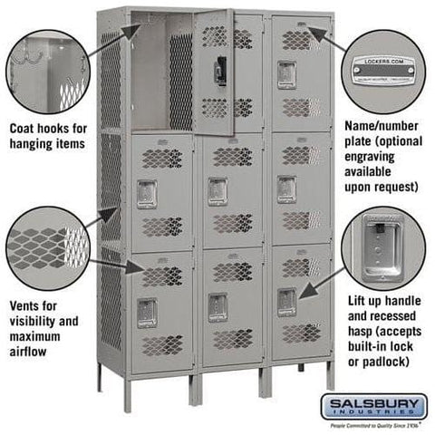 Salsbury 15" Triple Tier Vented Metal Locker 45" W x 78" H x 18" D (Unassembled)