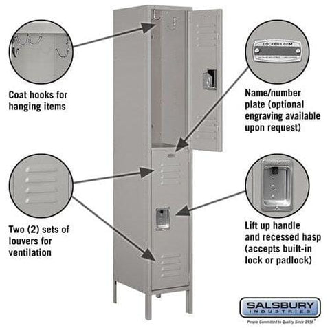 Salsbury 15" Wide Double Tier Standard Metal Locker 15" W x 78" H x 15" (Unassembled)