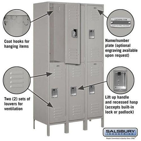 Salsbury 15" Wide Double Tier Standard Metal Locker 45" W x 78" H x 15" D (Unassembled)