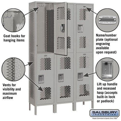 Salsbury 15" Wide Double Tier Vented Metal Locker 45" W x 78" H x 15" D (Unassembled)