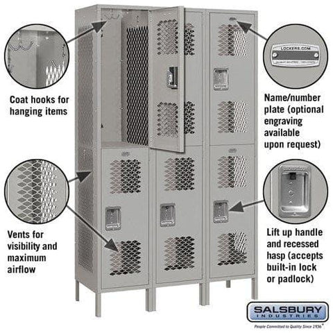 Salsbury 15" Wide Double Tier Vented Metal Locker 45" W x 78" H x 18" D (Unassembled)