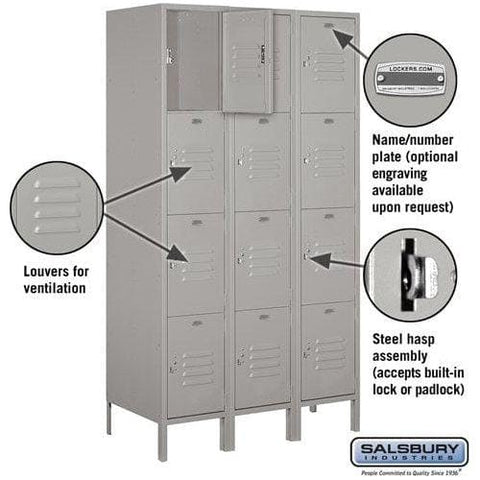 Salsbury 15" Wide Four Tier Standard Metal Locker 45" W x 78" H x 15" D (Unassembled)