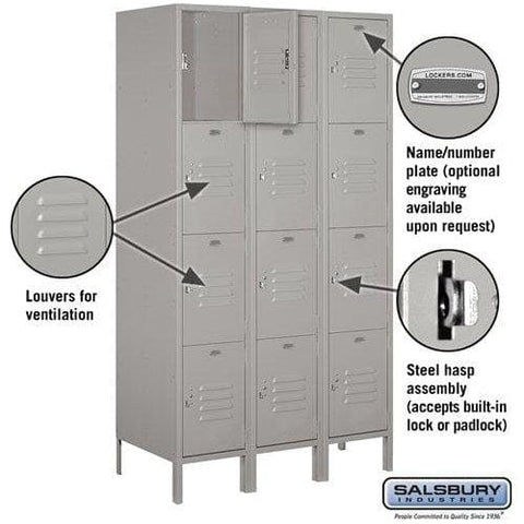 Salsbury 15" Wide Four Tier Standard Metal Locker 45" W x 78" H x 15" D (Unassembled)