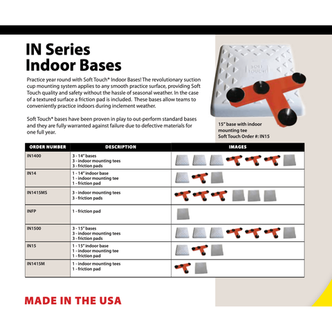 Soft Touch Set of 3 14” Indoor Base Covers W/ Mounting Tees, And Friction Pads IN1400