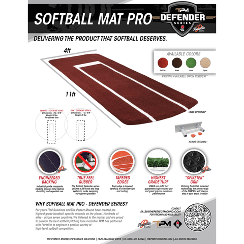 The Perfect Mound Defender Series Softball Mat SBM (11' x 4')