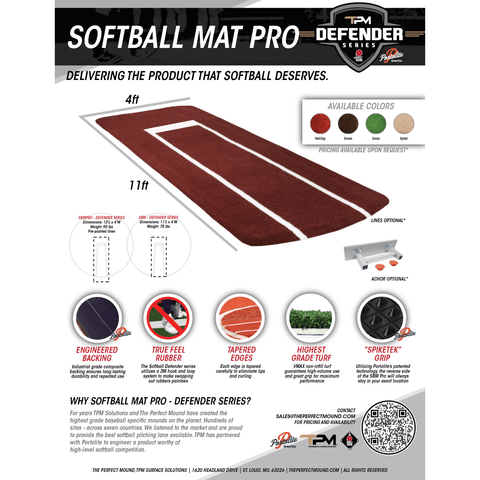 The Perfect Mound Defender Series Softball Pitching Mat Pro SBMPRO (13' x 4')